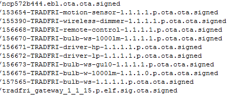 Liste der aktuell verfügbaren Firmware-Updates für das IKEA TRÅDFRI-System