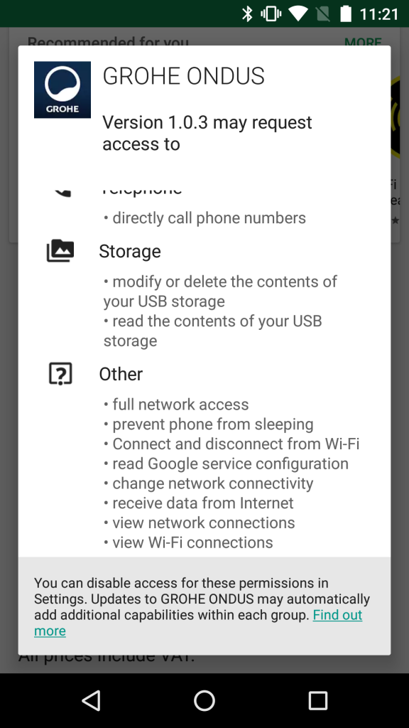 Requested permissions