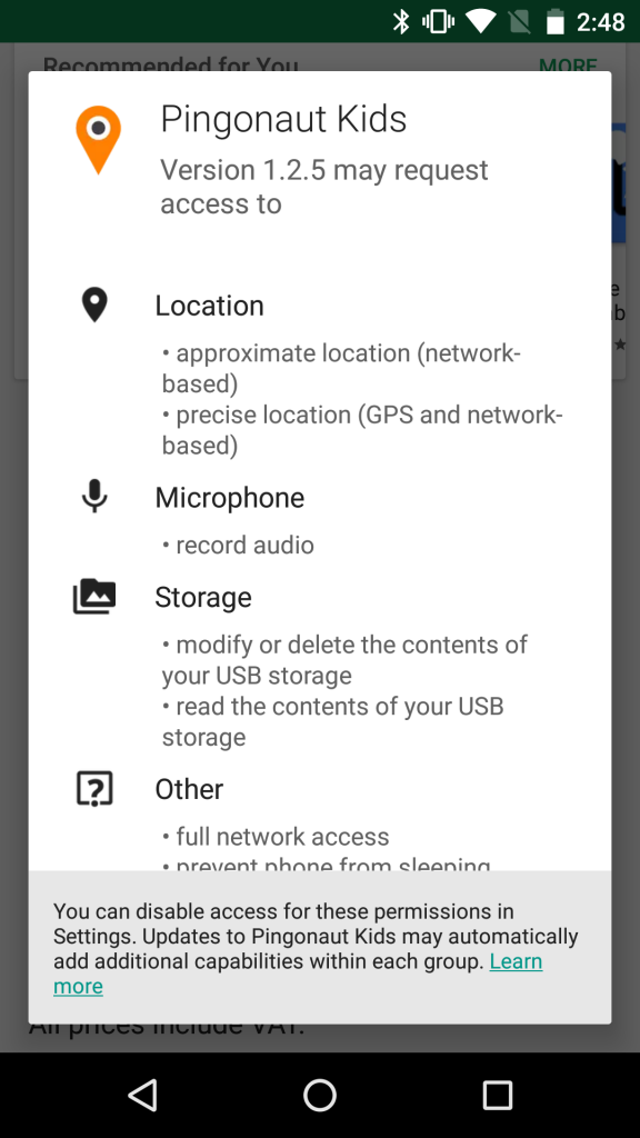 Android App permissions