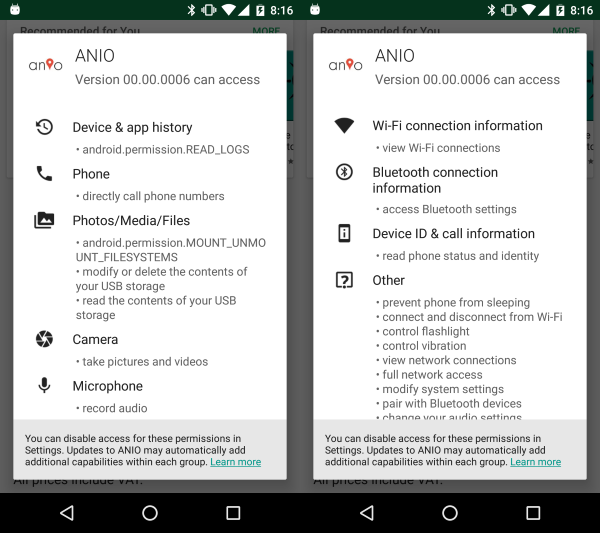 Android app permissions