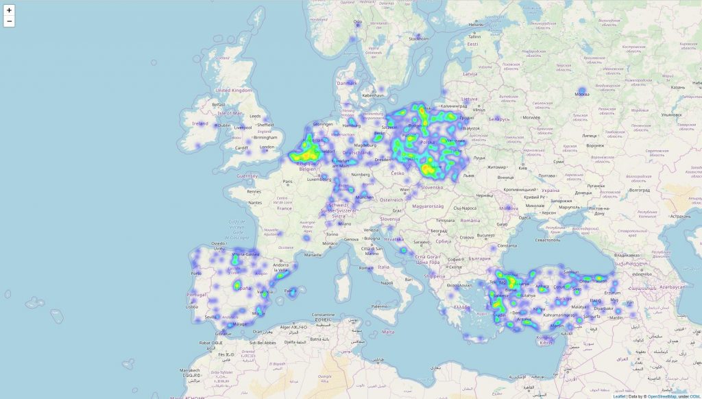 The heat map created in the test shows the current position of each children's watch of the Chinese manufacturer SMA and could lead potential attackers right up to the door of each child's home.